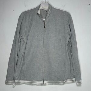 Liz Claiborne Liz & Co Mens Gray Cotton Pique Full Zip Mock Neck Jacket Medium